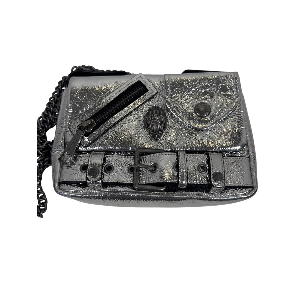 Kurt Geiger London Kensington Biker Crossbody Bag Metallic Crinkle Leather